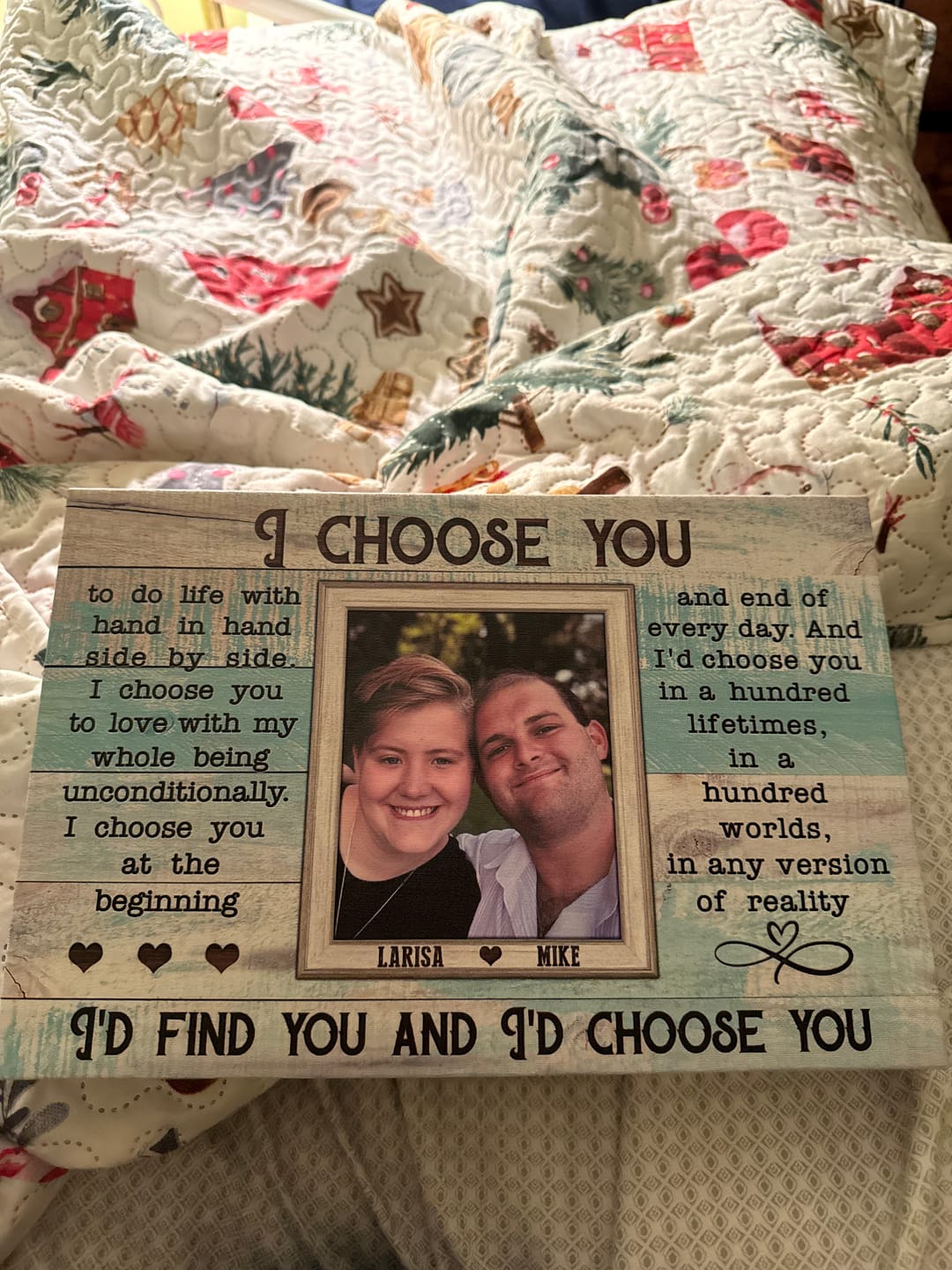 Customer photo review of Personalized Canvas Prints, Custom Photos, Loving Gift For Couple, Couple Gift, Anniversary Gift, When I Say I Love You More Dem Canvas