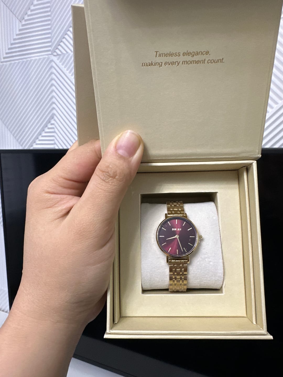 Customer photo review of Ruby Petite Gold Burgundy