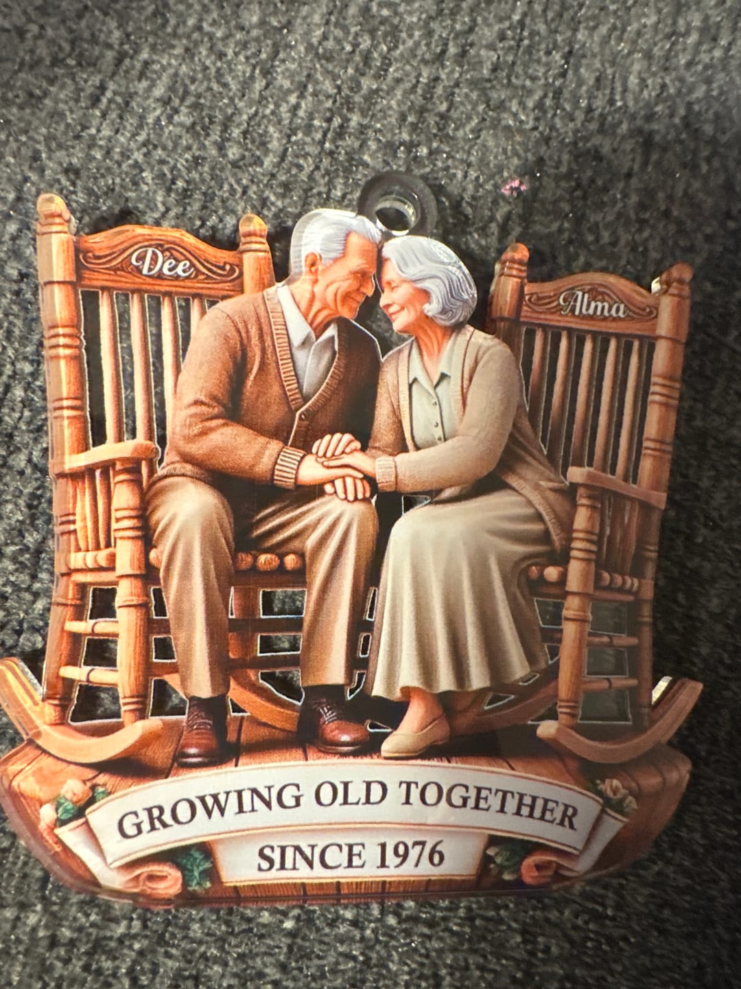 Customer photo review of Old Couple Sitting On Rocking Chairs Together Personalized Christmas Acrylic Ornament