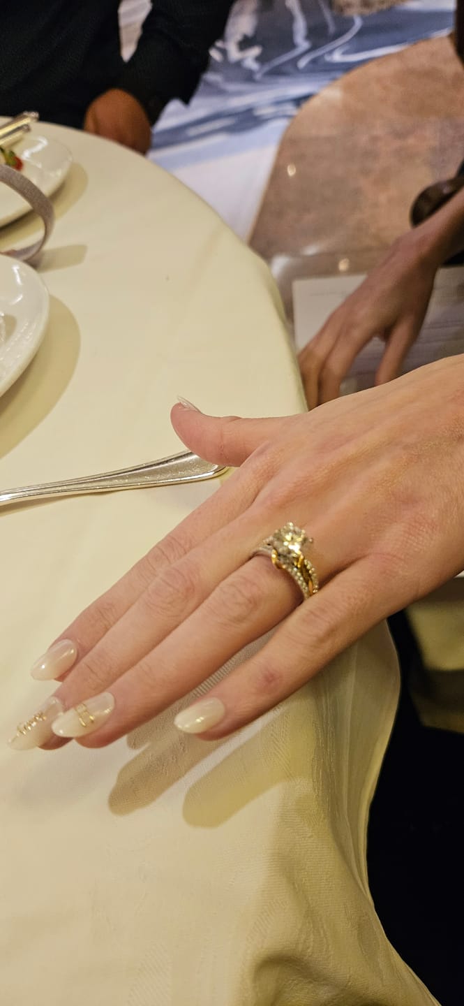Customer photo review of Round Moissanite Two Tone Vine Split Shank Pave Engagement Ring