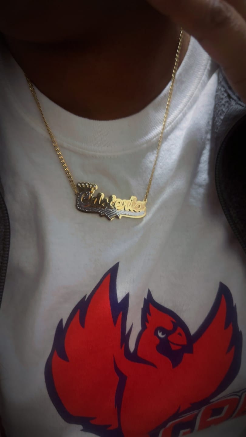 Customer photo review of Double Plated Royal Name Necklace w/ Cuban Chain