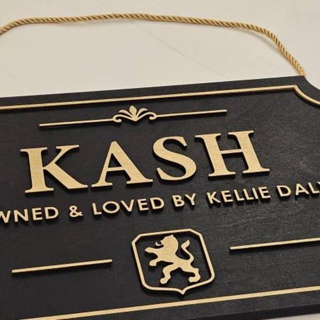 Customer photo review of Personalized Horse Stall Sign – Gold on Black Layered Wood Plaque