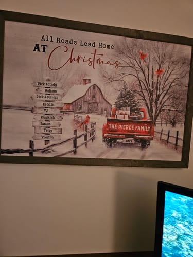 Customer photo review of Personalized Family Gift Christmas Poster - All Roads Lead Home at Christmas