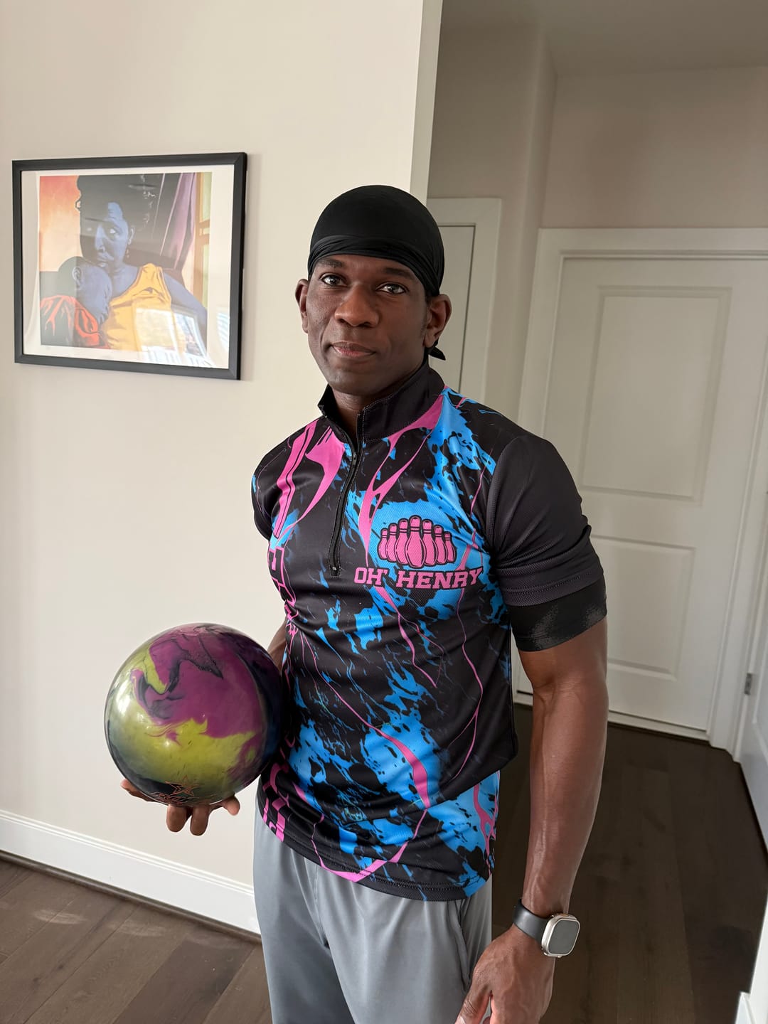 Customer photo review of Custom Blue Pink Strike Bowling Shirts Men Quarter Zip Camo Bowling Team Jerseys Bowling League IPHW5387