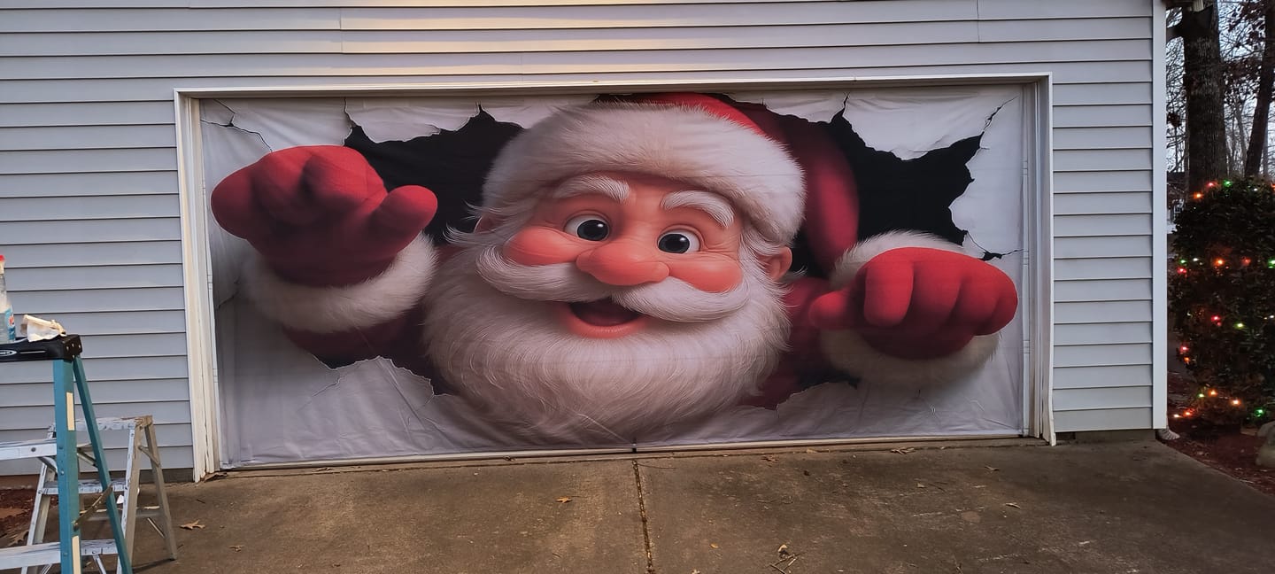 Customer photo review of Peekaboo Santa Christmas Garage Door Cover