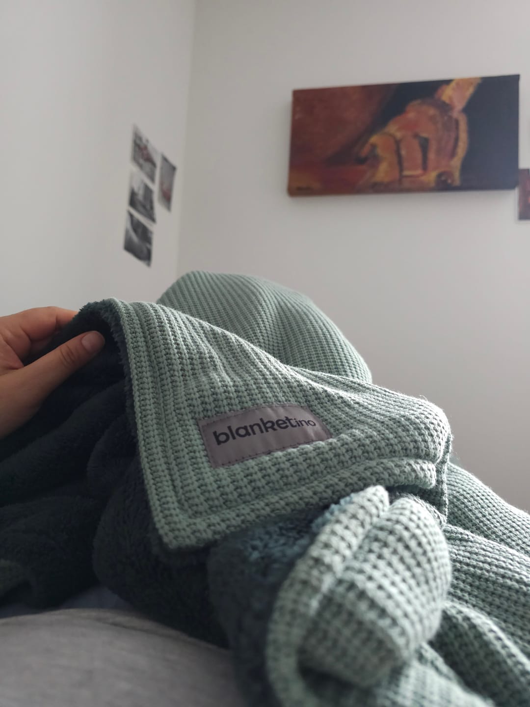 Customer photo review of Kuscheldecke mit Baumwollstrick · Seegrün-Smaragdgrün