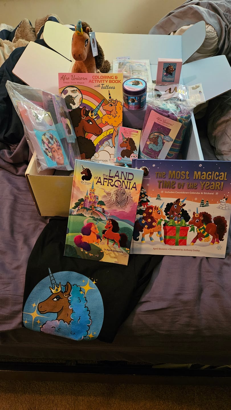 Customer photo review of Afro Unicorn Magical Mystery Box