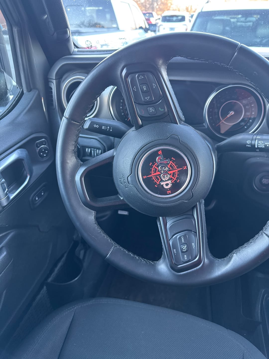Customer photo review of Compass Steering Wheel Decal for Jeep