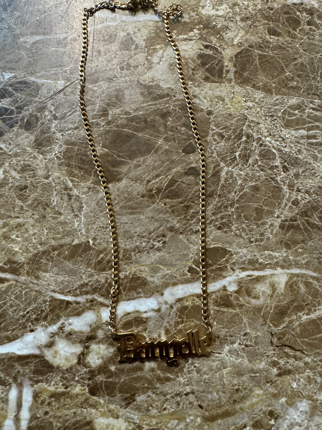 Customer photo review of Kids Gothic Name Necklace w/ Cuban Chain