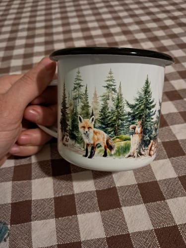 Recensione con foto di un cliente su Mondi del Bosco - Set 4 tazze in metallo smaltate