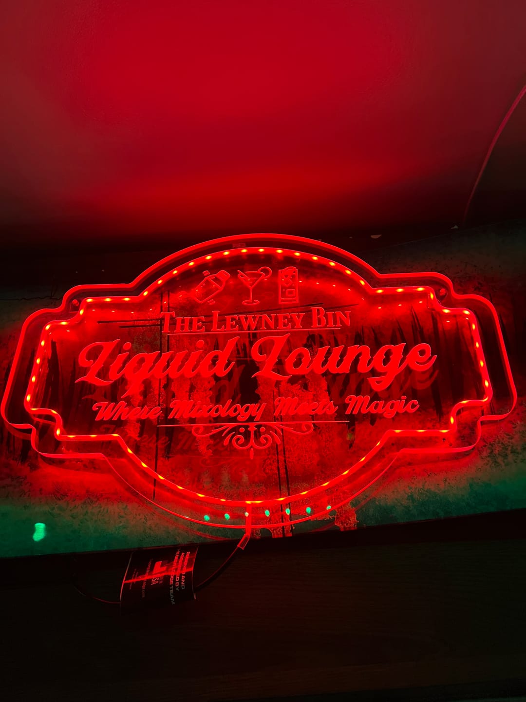 Customer photo review of Personalized LED Color Changing Acrylic Liquid Lounge Sign