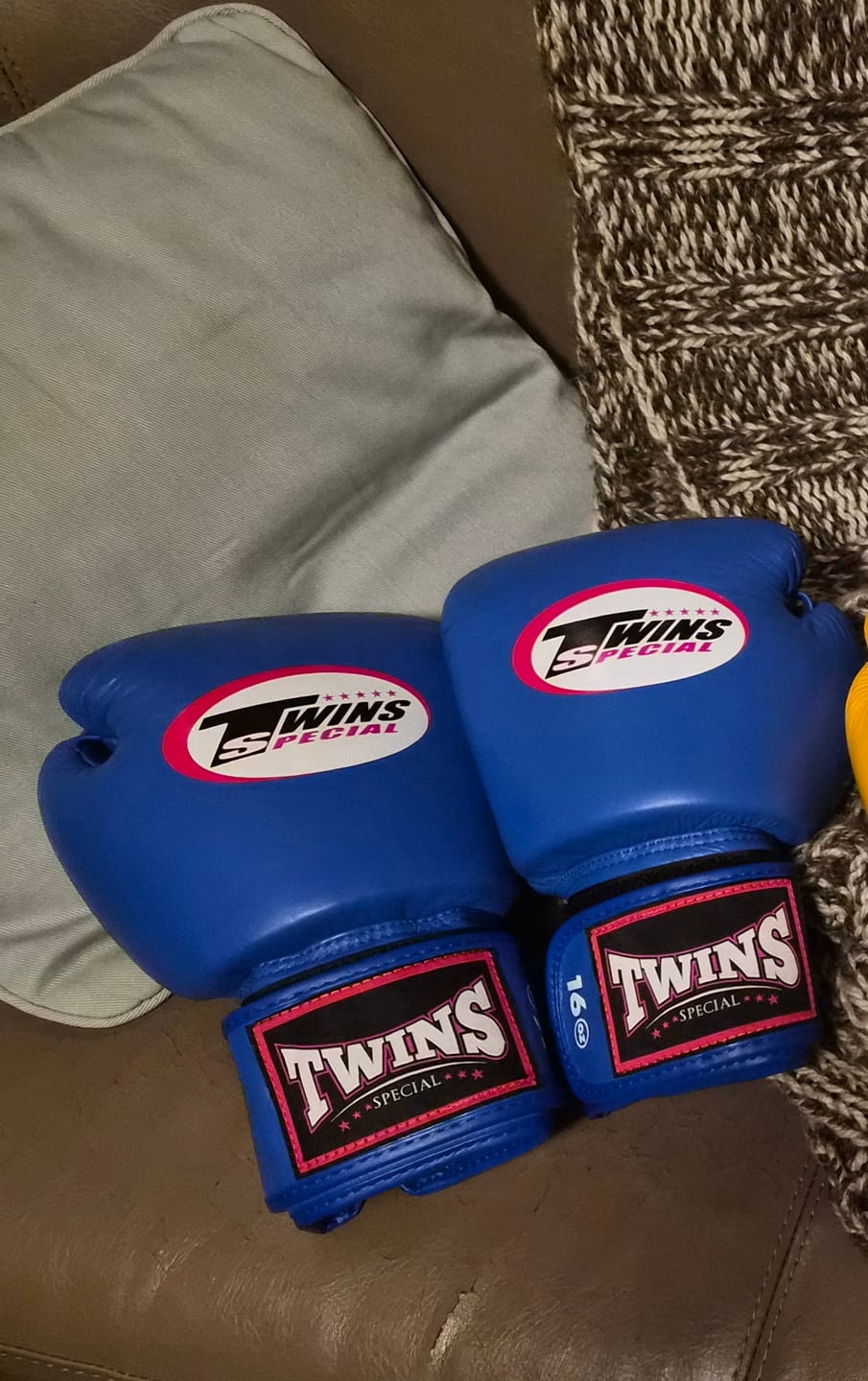 Customer photo review of Twins Special BGVL3 Yellow Velcro Boxing Gloves