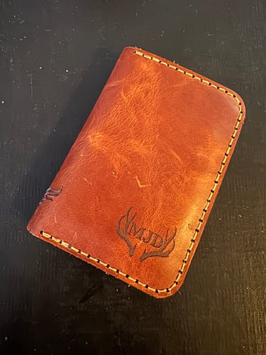Customer photo review of The Tyler Vertical Wallet - Chestnut Brown