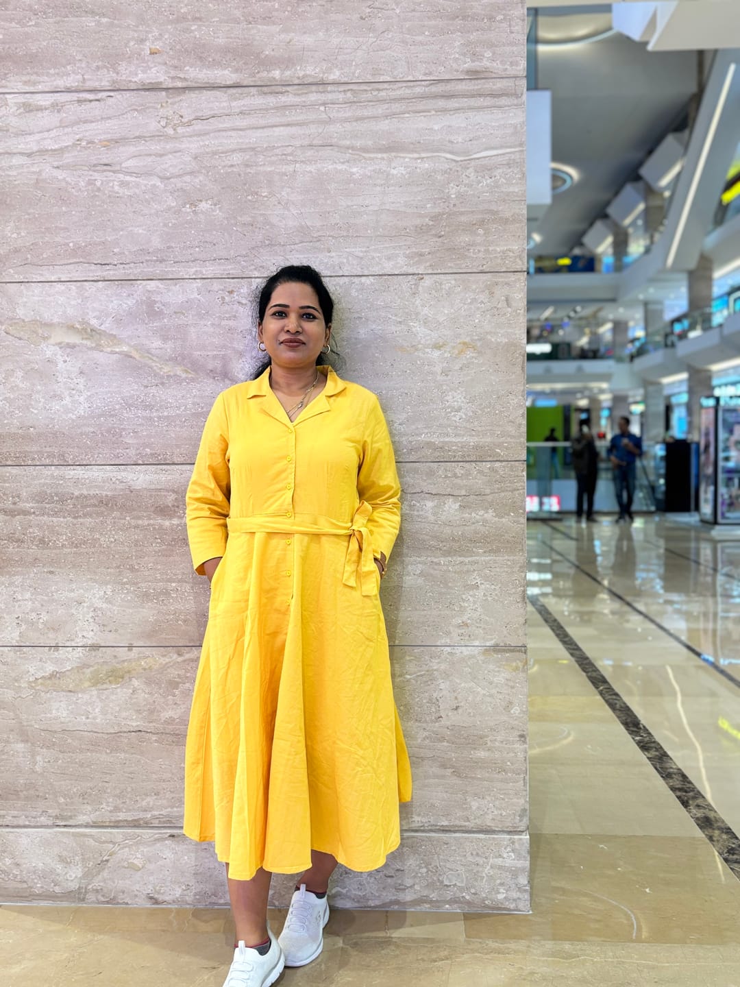 Customer photo review of Women Yellow Airy Linen Flared Dress