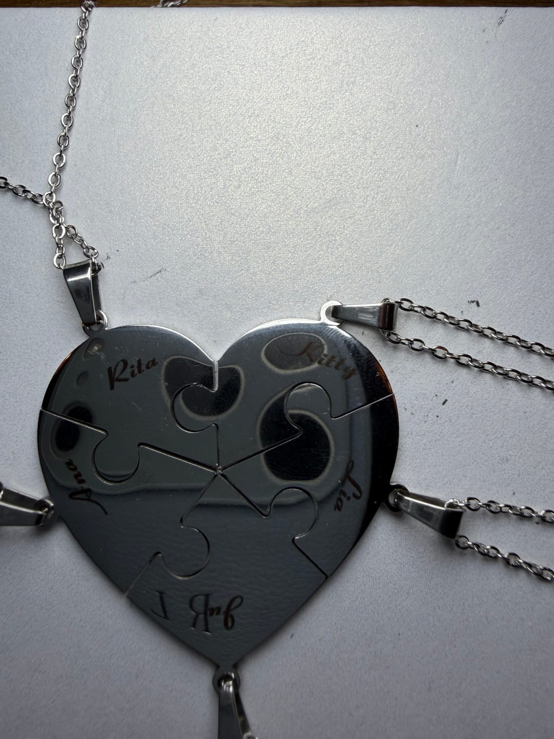 Customer photo review of Custom Puzzle Heart Necklace