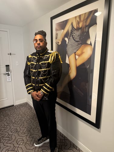 Customer photo review of Men's Classic Military Style Stage Full Black Sequin Jacket