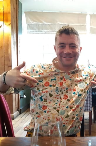 Customer photo review of Men's Christmas Reindeer Print Holiday Long Sleeve Shirt