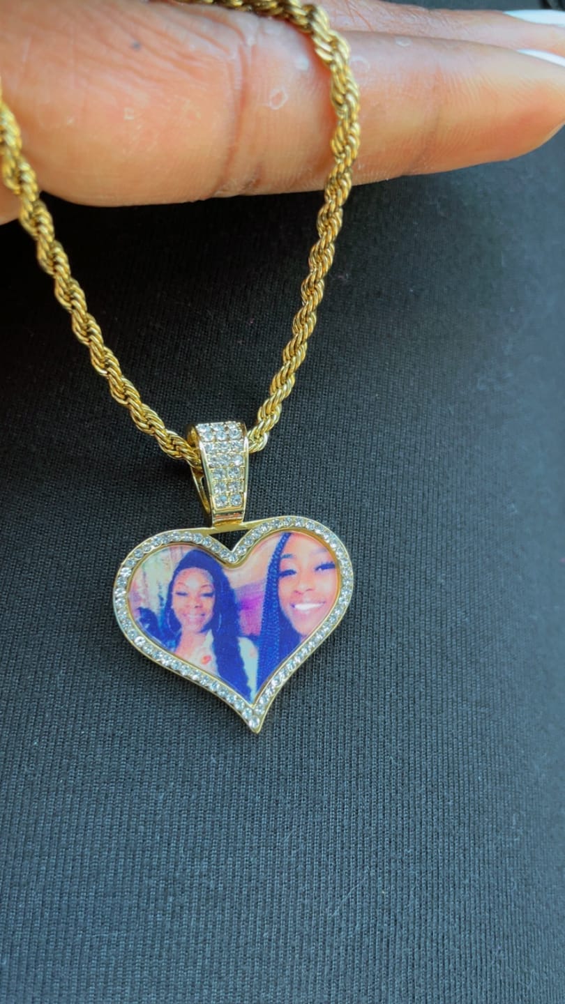 Customer photo review of Personalized Diamond Studded Heart Colorful Photo Necklace