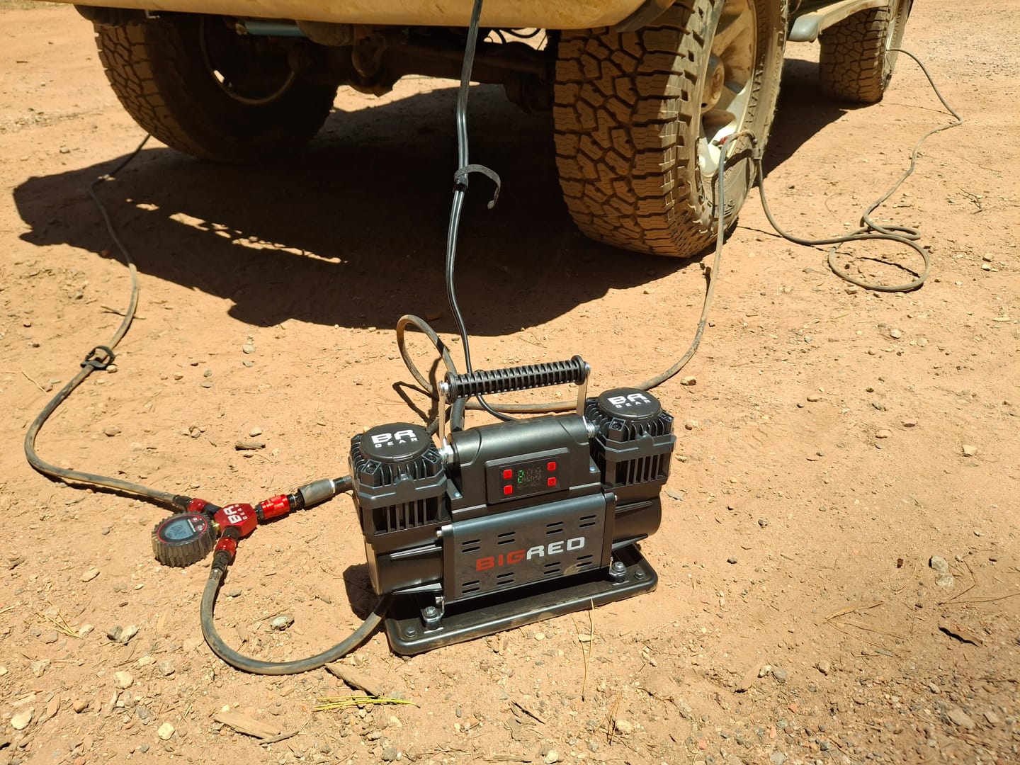 Customer photo review of Big Red Gear 12v Portable Air Compressor QUAD-FLATE Kit