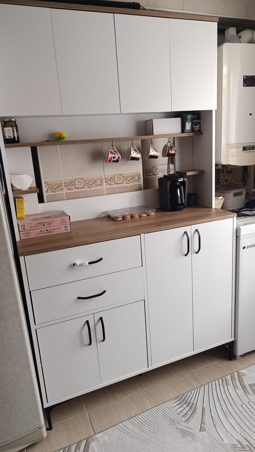 Customer photo review of Rani JE212 Kahve Köşesi Çok Amaçlı Dolap 8 Kapaklı 2 Çekmeceli Raflı Kiler Mutfak Dolabı Beyaz - Sepet Ceviz