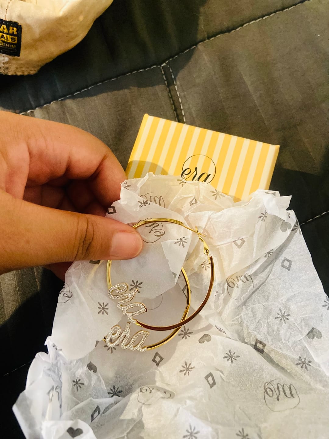 Customer photo review of Gold Precious Era Logo Hoops