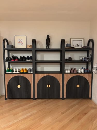 Customer photo review of 72" Tall Arched Fluted Door 3 Tier Modular Bookcase