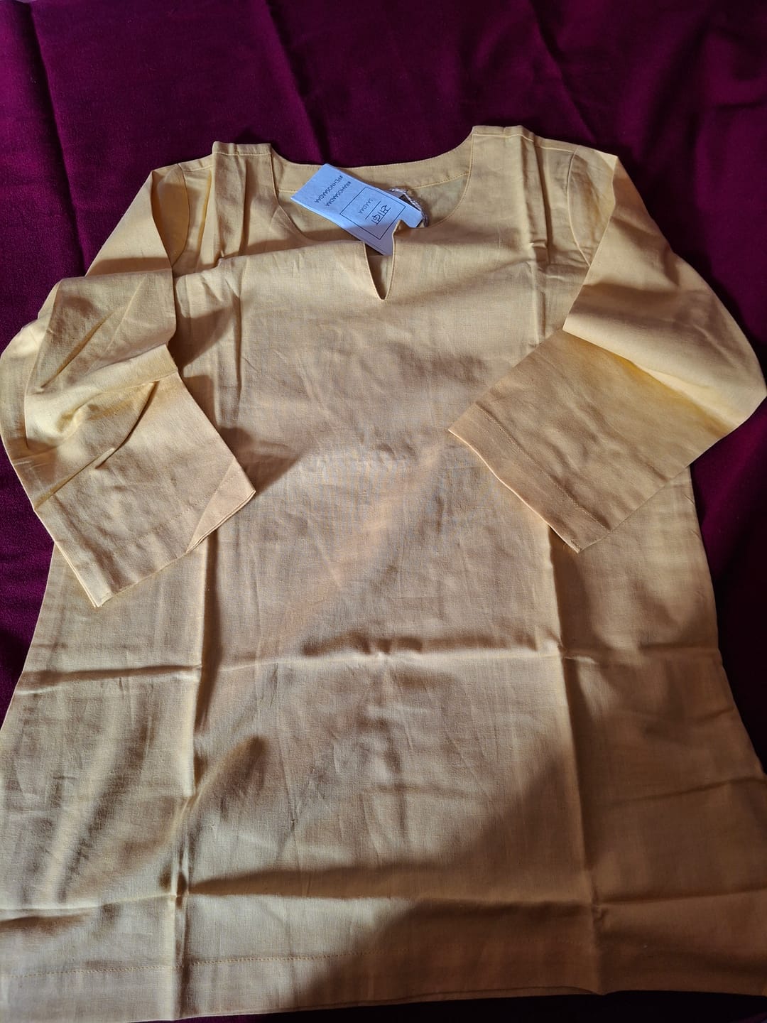Customer photo review of Women Yellow Airy Linen Split Neck Short Kurta