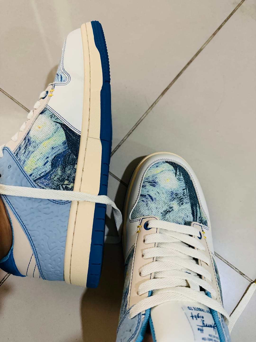 Customer photo review of Van Gogh Starry Night inspired sneakers