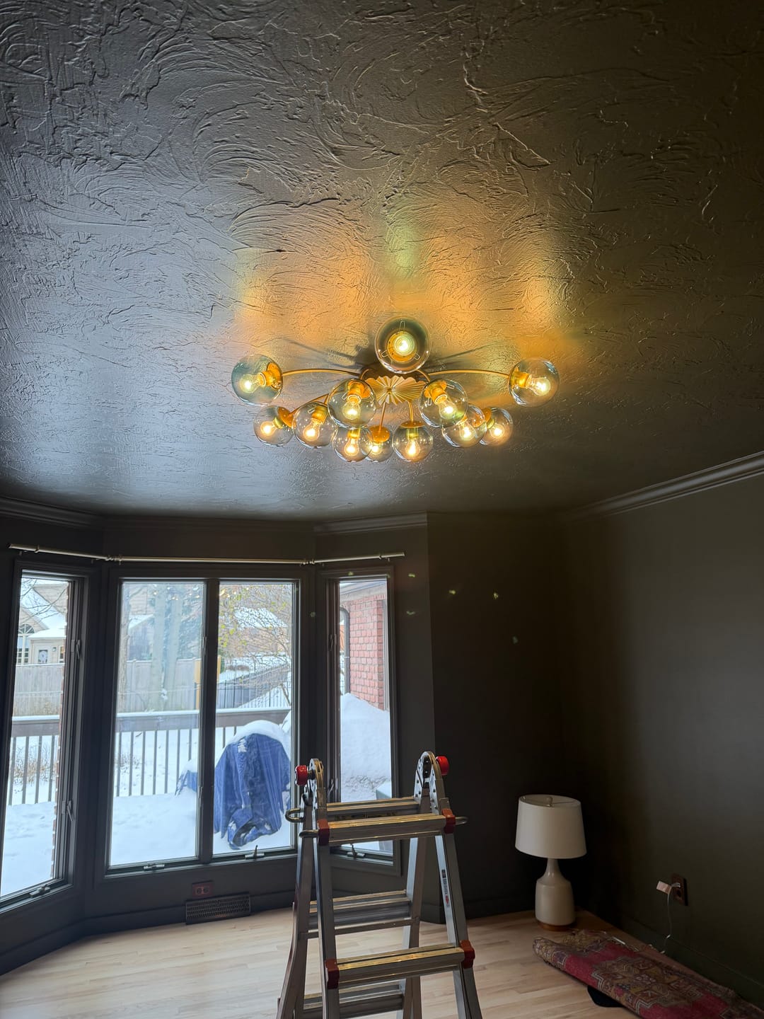 Customer photo review of Glam Bloom 12-Light Blue Glass Bubble Semi Flush Chandelier