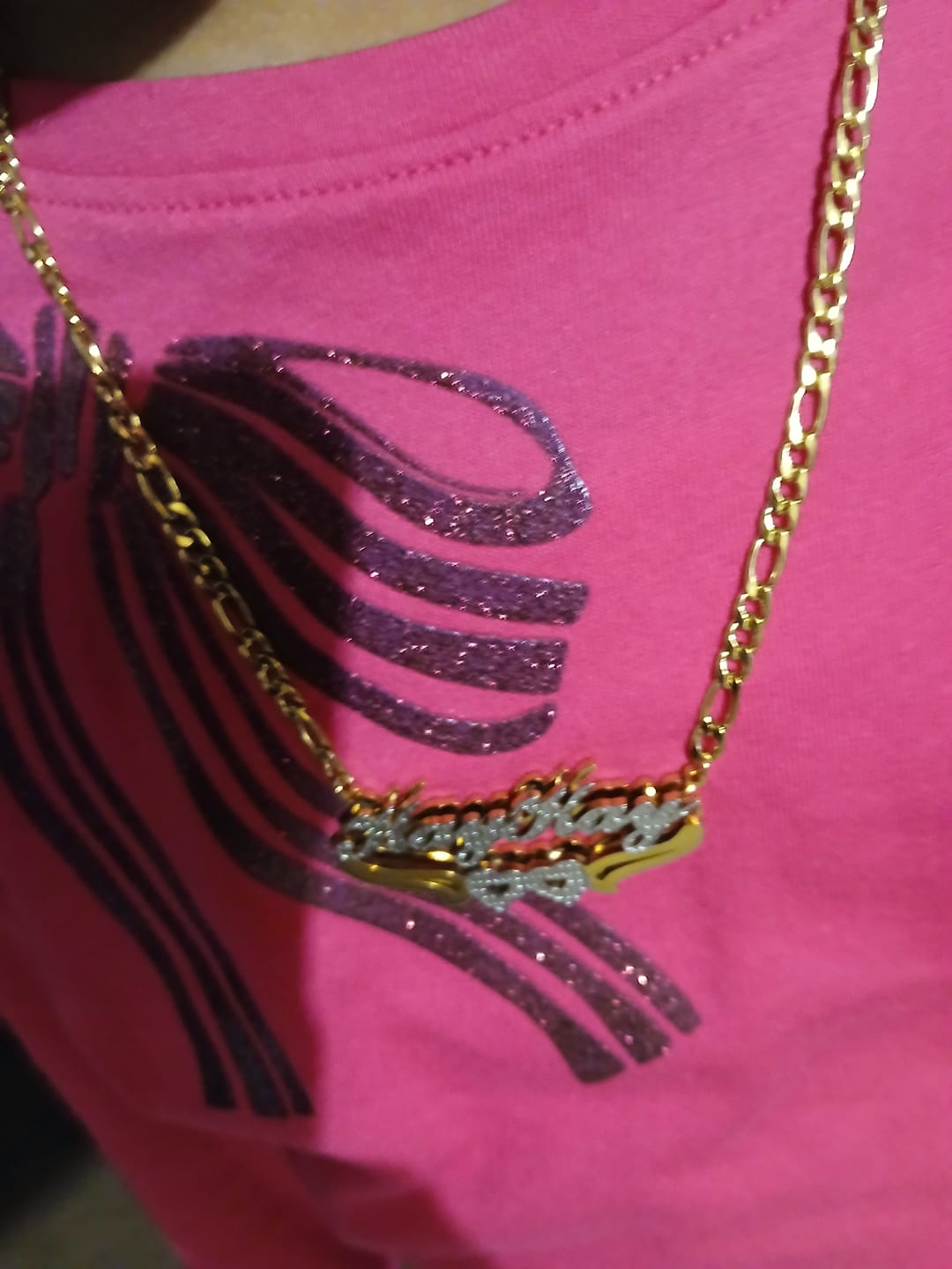 Customer photo review of Kids Double Plated Hearts Name Necklace w/ Figaro Chain