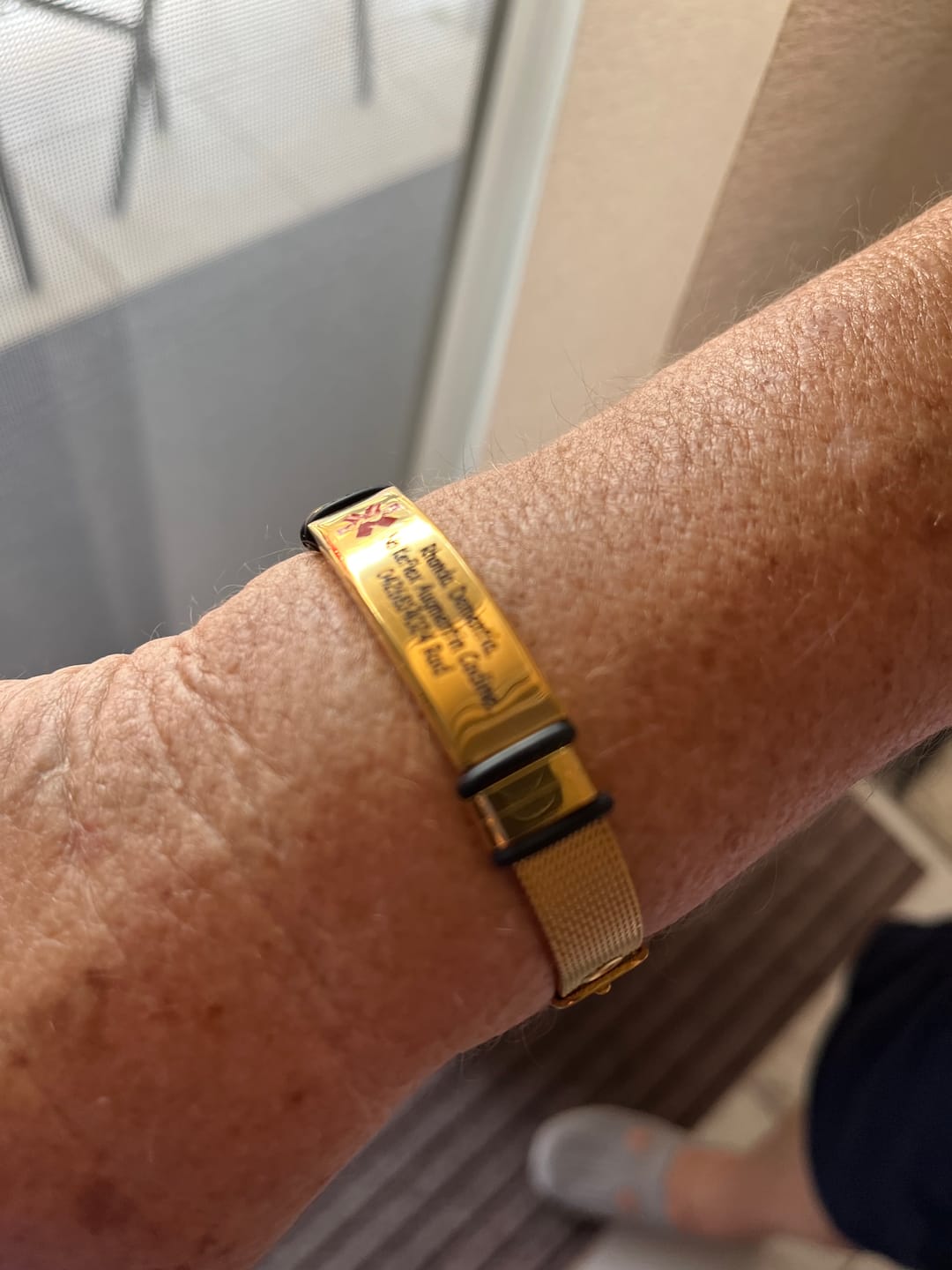 Customer photo review of Gold Mesh Medical ID Bracelet – Adjustable & Sleek