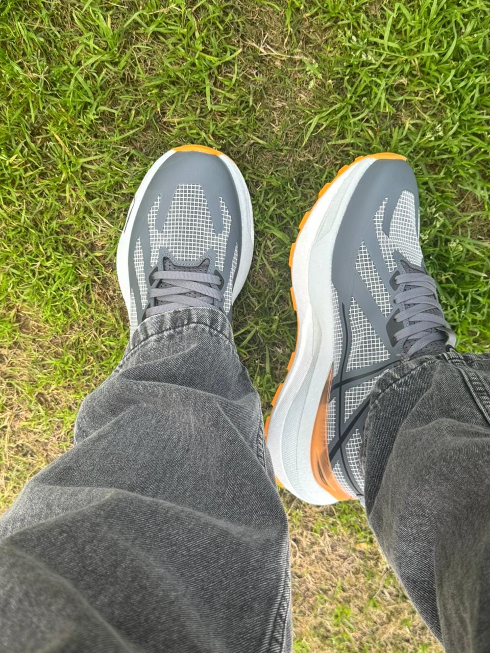 Customer photo review of Drifter Grey Orange Running High Heel Sneakers