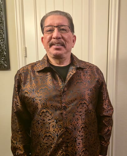 Customer photo review of Barry. Wang Button Down Shirt Brown Woven Paisley Silk Long Sleeve Shirt
