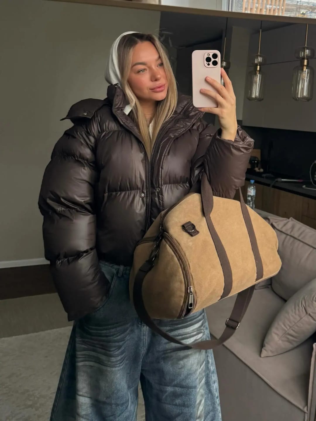 Customer photo review of Evelyn Hooded Cropped Puffer Jacket