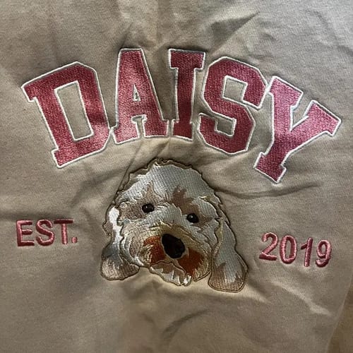 Customer photo review of Personalized Embroidered Pet Face and Name Est Sweatshirt