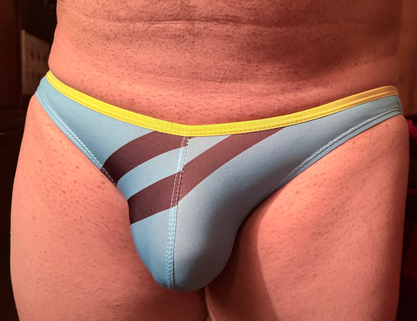 Customer photo review of 2 Pack Men's Low-rise Vibrant Stripe Bikini
