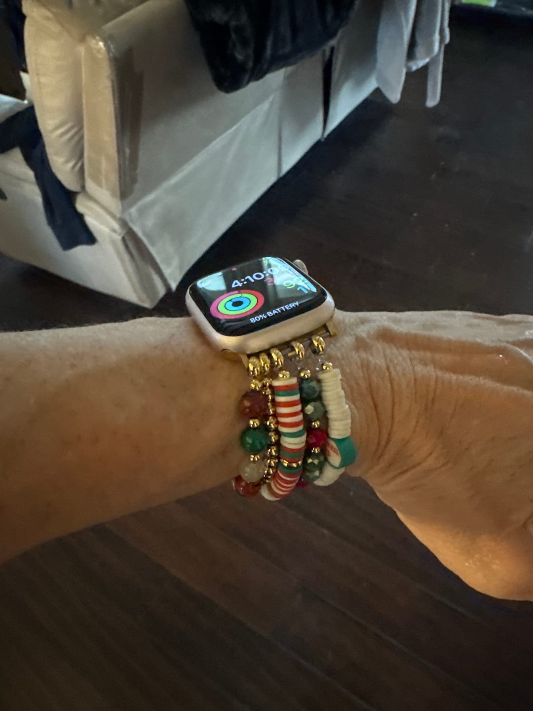 Customer photo review of Santa Sparkle Stretch Apple Watch Strap