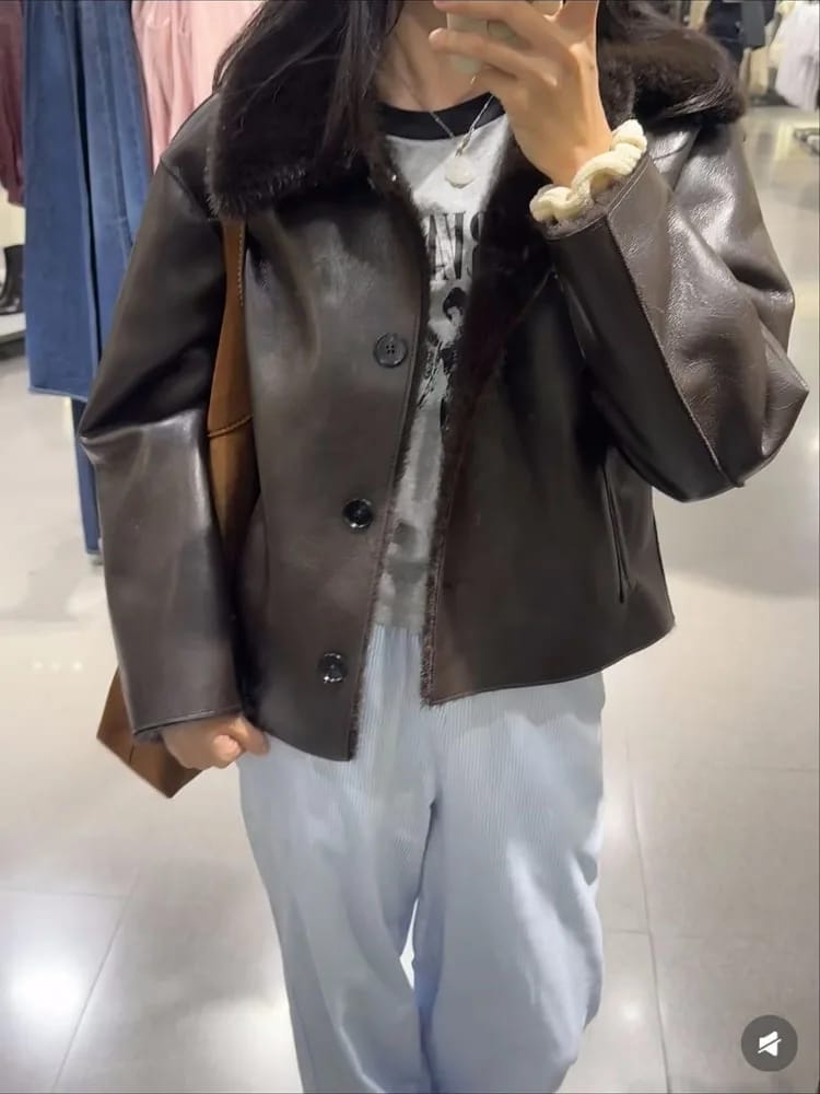 Customer photo review of Naomi Reversible Faux fur Leather Jacket