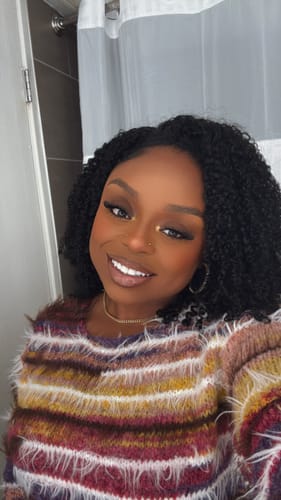 Customer photo review of CurlyMe 3 In 1 Half Wig Afro Kinky Curly Glueless Install Half Wig With Draw-string Beginner Friendly