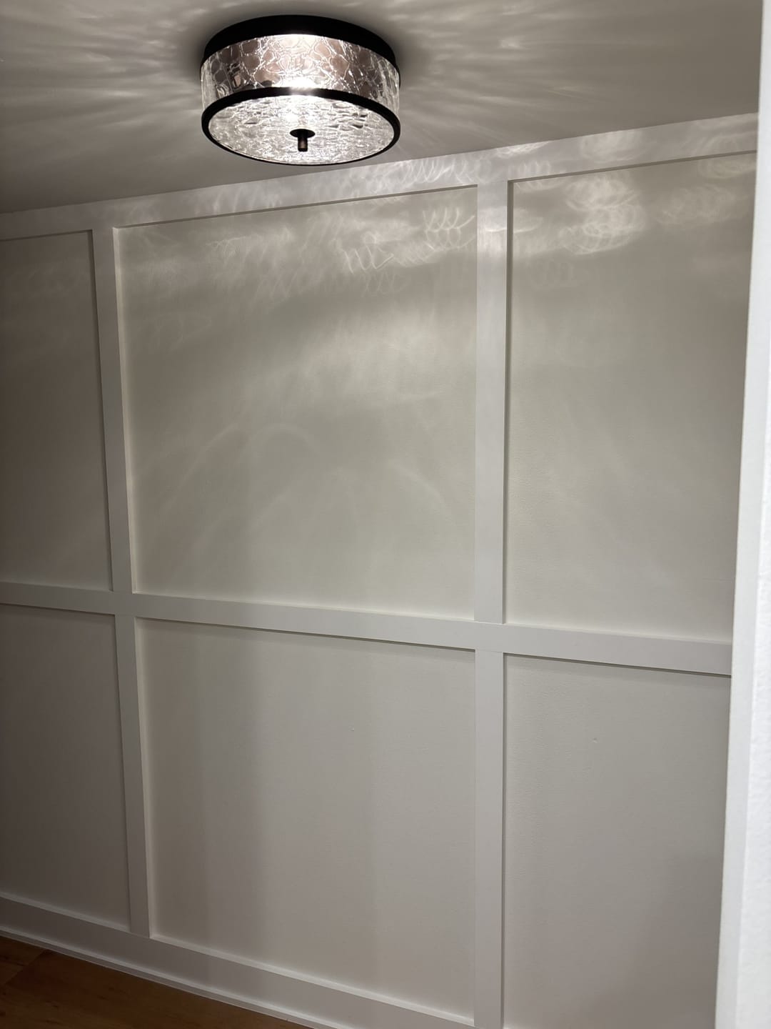 Customer photo review of Clear Crackled Glass Drum Flush Mount Light