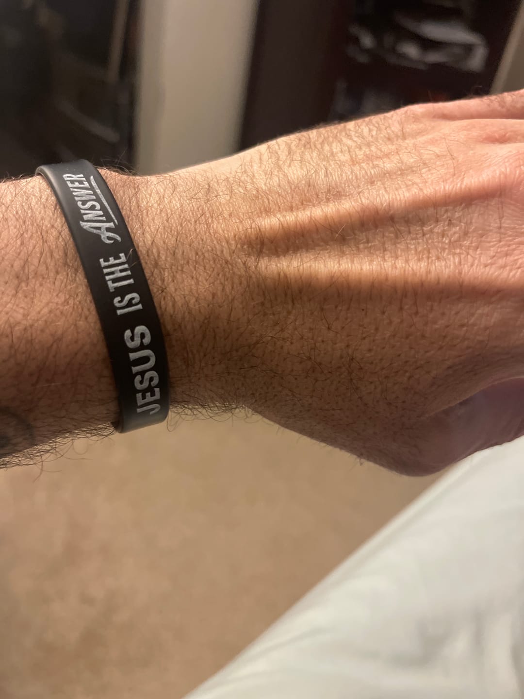 Customer photo review of Jesus Is The Answer Wristband