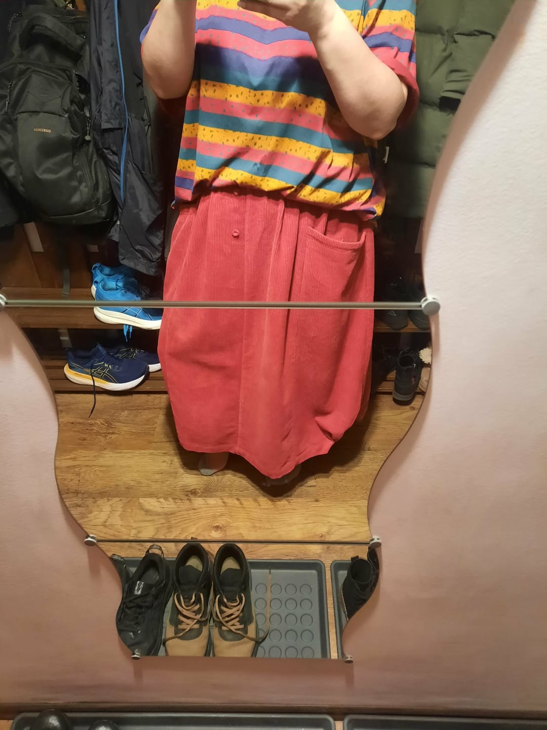 Customer photo review of Plus Size Elastic Waist Calf Length Spring Corduroy Skirt