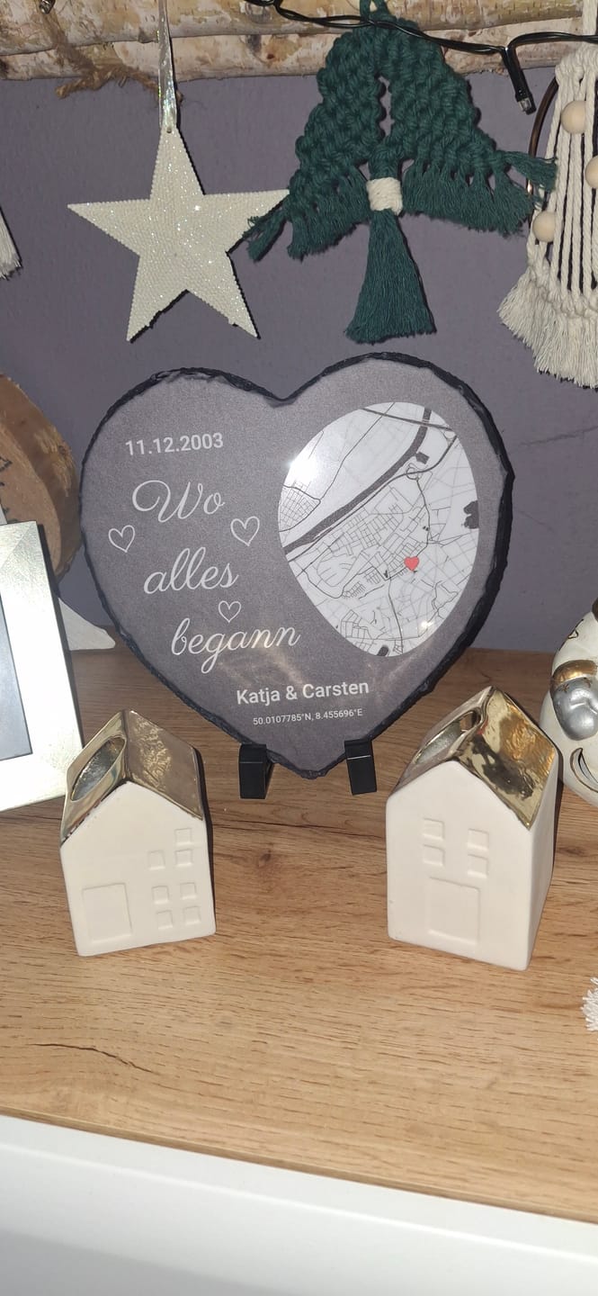 Customer photo review of Wo alles begann - Personalisiertes Schieferherz (15x15)