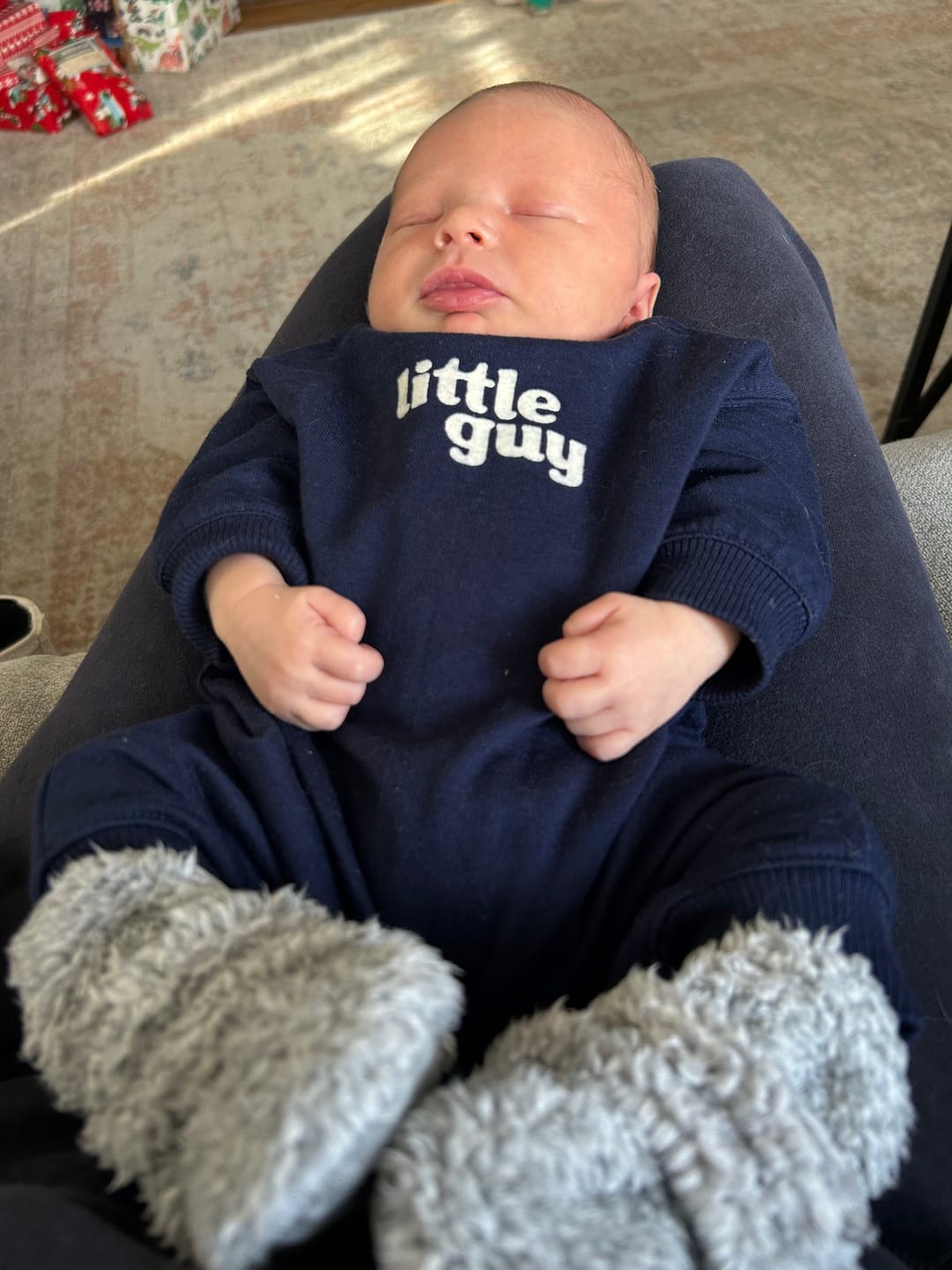 Customer photo review of Furry Gripper Baby Bootie - Heather Gray