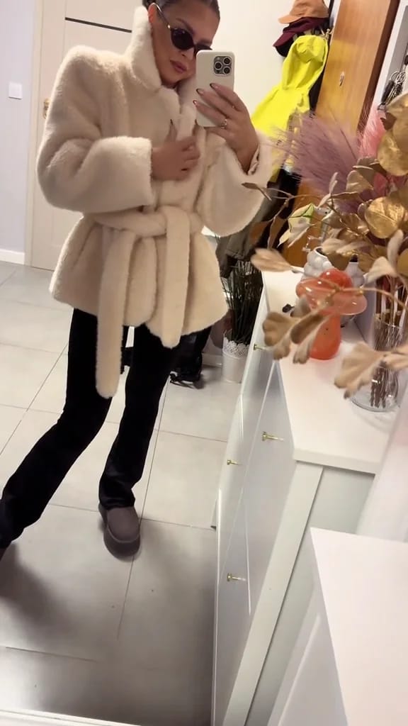 Customer photo review of Veronica Belted Faux Fur Coat