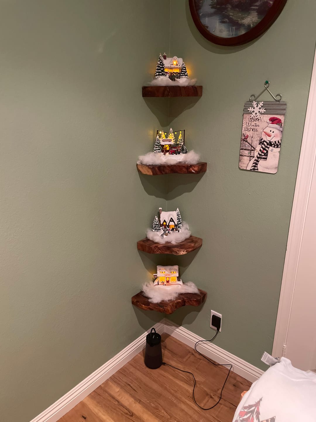 Customer photo review of Rustic Corner Wall Shelves – Natural Live Edge Wood Floating Shelf for Candles and Plants