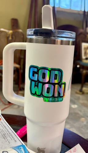 Customer photo review of God Won Hydroflask Stickers