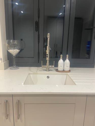 Customer photo review of Set of 2 Milky White Glass Bottle 500 ML with Metal Pump & Small Tray (White Label)