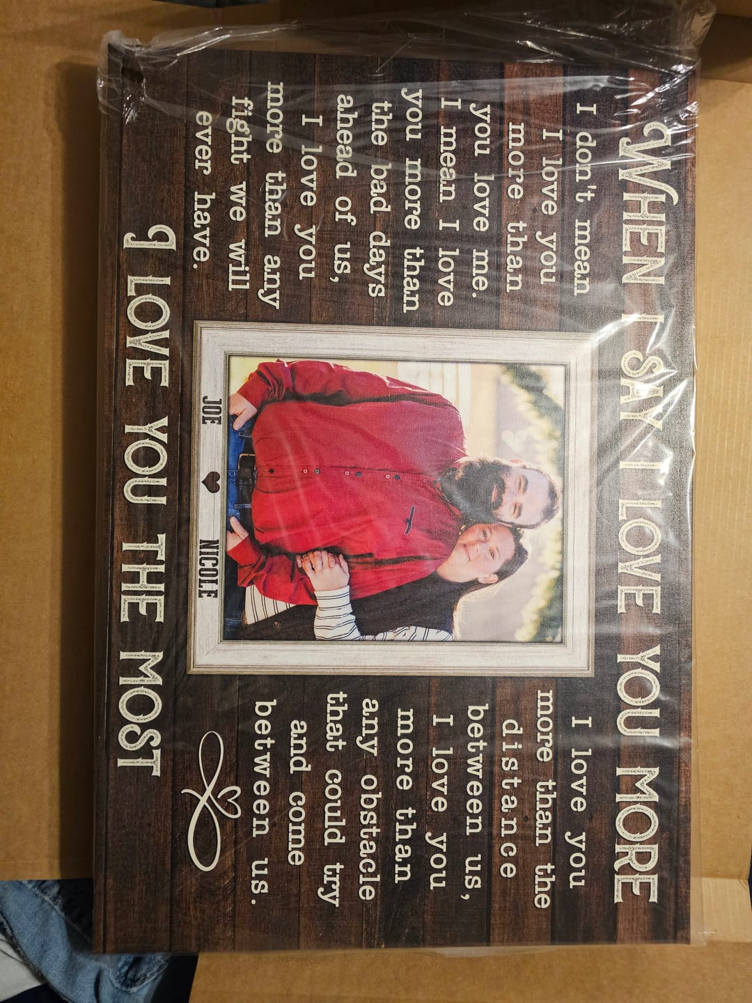 Customer photo review of Personalized Canvas Prints, Custom Photos, Loving Gift For Couple, Couple Gift, Anniversary Gift, When I Say I Love You More Dem Canvas