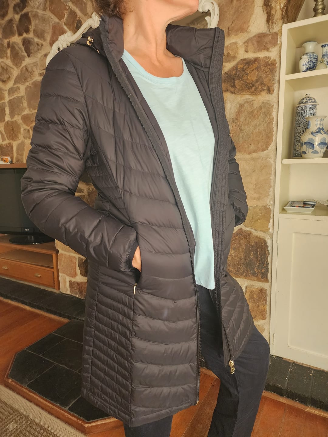 Customer photo review of Judy Women's 90/10 Packable Down Coat - Black